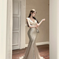 Shiny Mermaid V Neck Silver Sequin Tulle Prom Dress Evening Dress Formal Gown SH3924