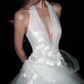 White Princess Ball Gown V Neck Appliques Tulle Wedding Dress SH5551