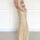 Shiny Gold Vintage A Line Straps Sequin Chiffon Long Prom Dress Wedding Guest Dress SH5507