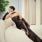 Romantic Mermaid Strapless Satin Slit Prom Dress Party Evening Dress SH5710