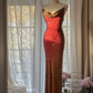 Vintage Unique Red Orange Ombre Black Beaded Chiffon Evening Dress Party Dress SH3472