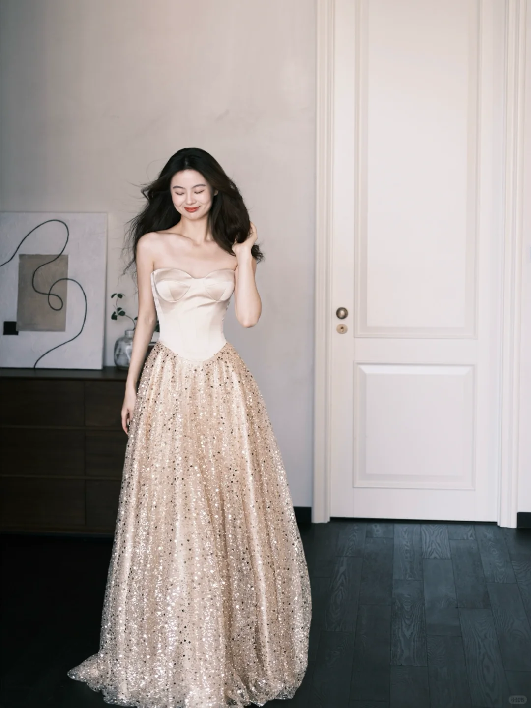 A Line Sweetheart Neck Champagne Satin Sequin Prom Dress Party Dresses SH4593