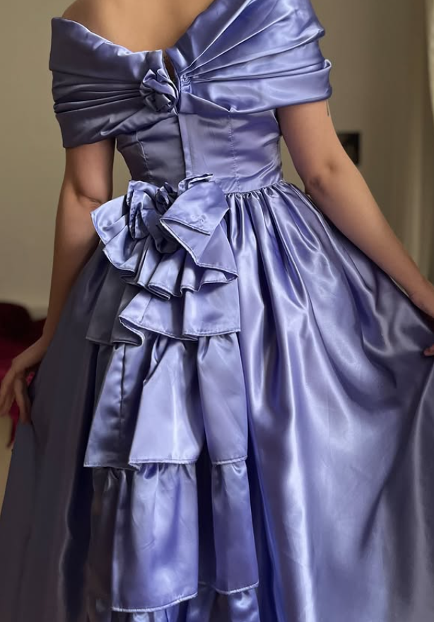 Vintage Purple A Line Off the Shoulder Satin Prom Dress Evening Dress Date Dress SH5637