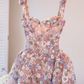 Sweety A Line Straps Embroidery Floral Pink Tulle Short Homecoming Dress Outfits SH6233