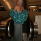 Luxurious Mermaid Sweetheart Neck Shiny Rhinestone Green Tulle Prom Dress SH8555