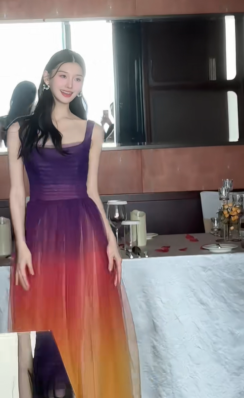 Stunning A Line Straps Purple Orange Ombre Tulle Prom Dress Party Dress SH4737