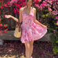 Pink Print Floral A Line Halter Satin Short Prom Dress Homecoming Dress SH6390