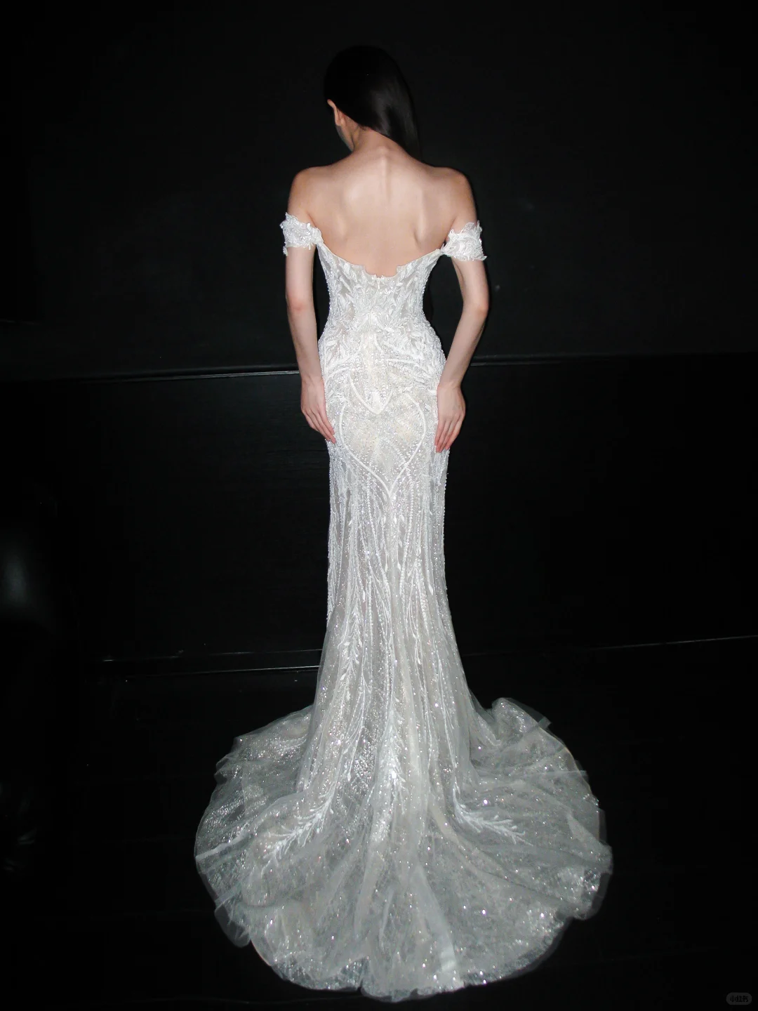 Luxurious Mermaid Off the Shoulder White Beaded Sequin Tulle Long Wedding Dress SH8921