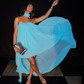 Unique A Line Strapless Blue Chiffon Short Long Prom Dress Evening Dress SH2290