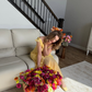 Pretty Yellow Sheath Strap Ruffle Chiffon Long Vacation Dress Outfits SH4003