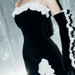 Vintage Strapless Black Slit Prom Dresses With Gloves SH1280