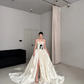 Classy Ball Gown Strapless Floral Ivory Satin Long Wedding Dress with Slit SH7709