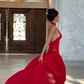 Charming Red A Line Halter Tulle Chiffon Long Prom Dress Evening Dress SH1947