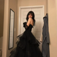 Princess A Line Sweetheart Neck Black Tiered Tulle Long Prom Dress Evening Dress SH355