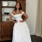 Vintage Stunning A Line Off the Shoulder White Layered Lace Satin Wedding Dress SH5417