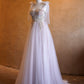 A-line Corset Applique Tulle Bow Straps Long Prom Dress with Sweep Train SH1694