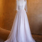 A-line Corset Applique Tulle Bow Straps Long Prom Dress with Sweep Train SH1694