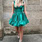 Green Sweetheart Neckline Pleated Simple Satin Homecoming Dress SH659