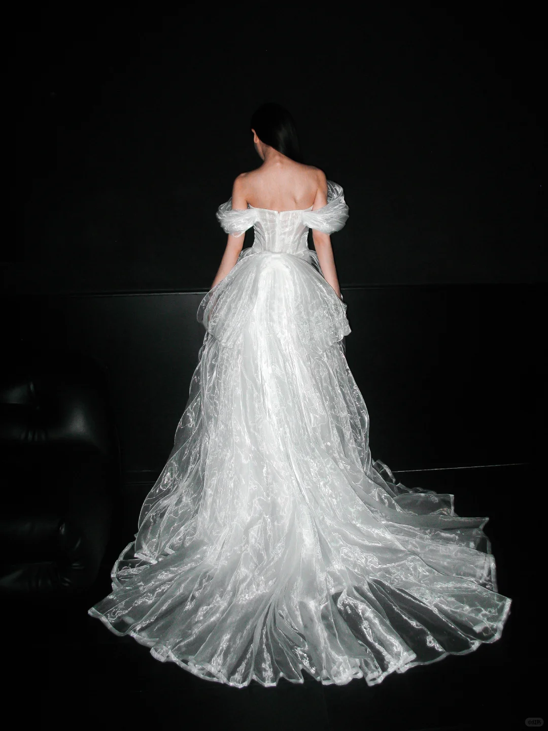 Flowy Unique A Line Off the Shoulder White Organza Wedding Dress SH5864