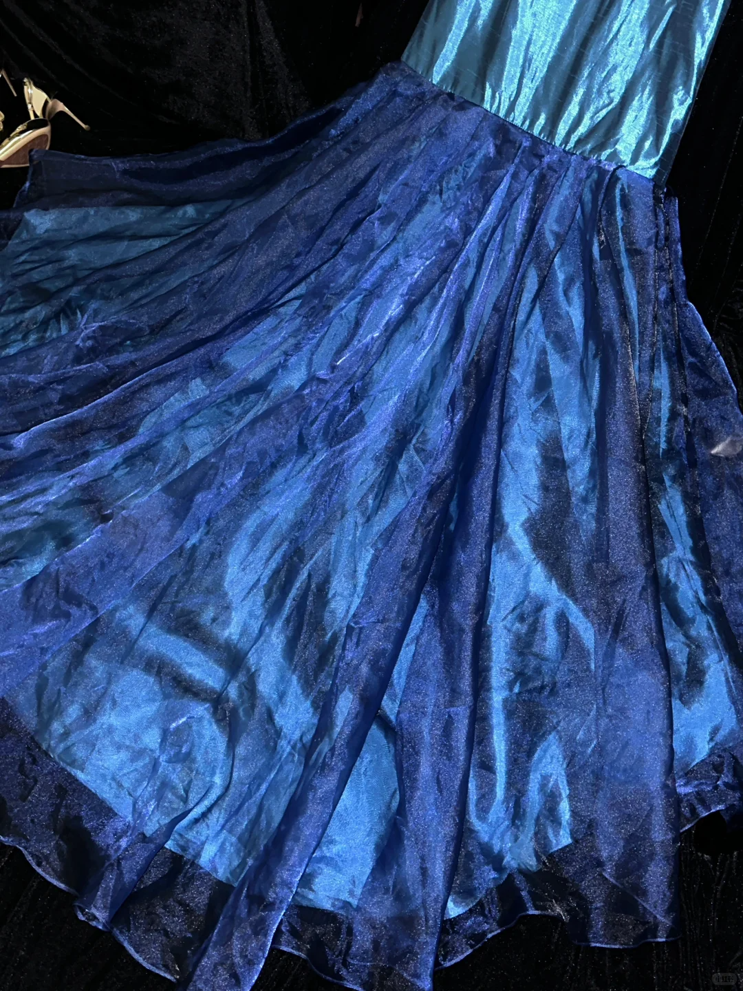 Charming Blue Mermaid Strap Organza Satin Party Dress Evening Dress SH3229