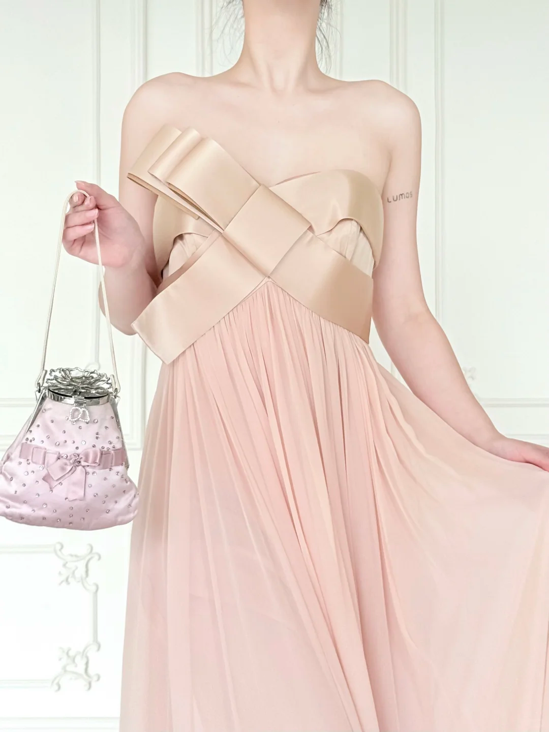 Sweety Light Pink A Line Strapless Chiffon Prom Dress Evening Dress SH6762