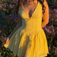 Simple A Line V Neck Yellow Satin Short Prom Dress Homecoming Dress SH6389