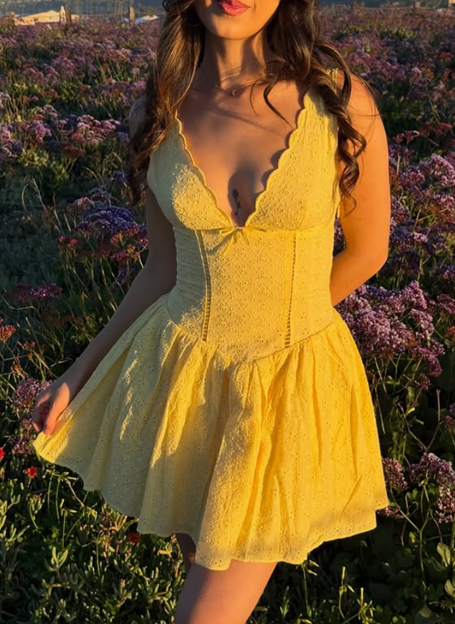 Simple A Line V Neck Yellow Satin Short Prom Dress Homecoming Dress SH6389