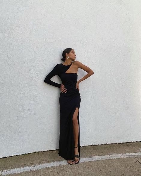 Unique Black Slit Long Prom Dress，Sexy Evening Dress SH635