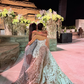 Blue Exquisite Mermaid Halter Rhinestone Tulle Long Prom Dress Evening Dress with Slit SH3514