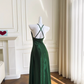 Stunning Green A Line Halter Satin Prom Dress Vacation Dress Wedding Guest Dress SH4504