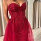 Sexy Red Mermaid Sweetheart Neck Sequin Tulle Long Prom Dress Party Evening Dress SH5707