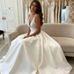 White v neck satin lace long prom dress evening dress A08