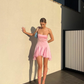Pink A Line Halter Chiffon Satin Mini Homecoming Dress SH3284