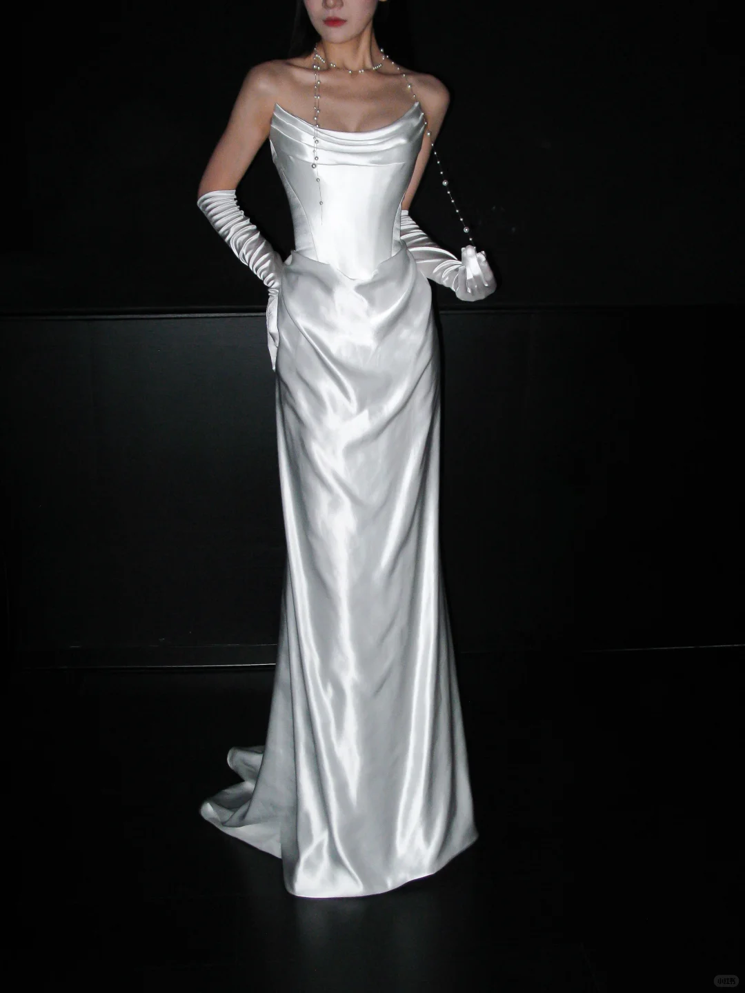 Chic Sheath Strapless White Corset Satin Long Wedding Dress SH8904