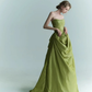 Charming Green Ball Gown Strapless Pleated Satin Prom Dress Formal Gown SH4307
