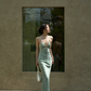 Sage Green Sheath Spaghetti Strap Appliques Satin Long Prom Dress Party Dress Outfits SH4965