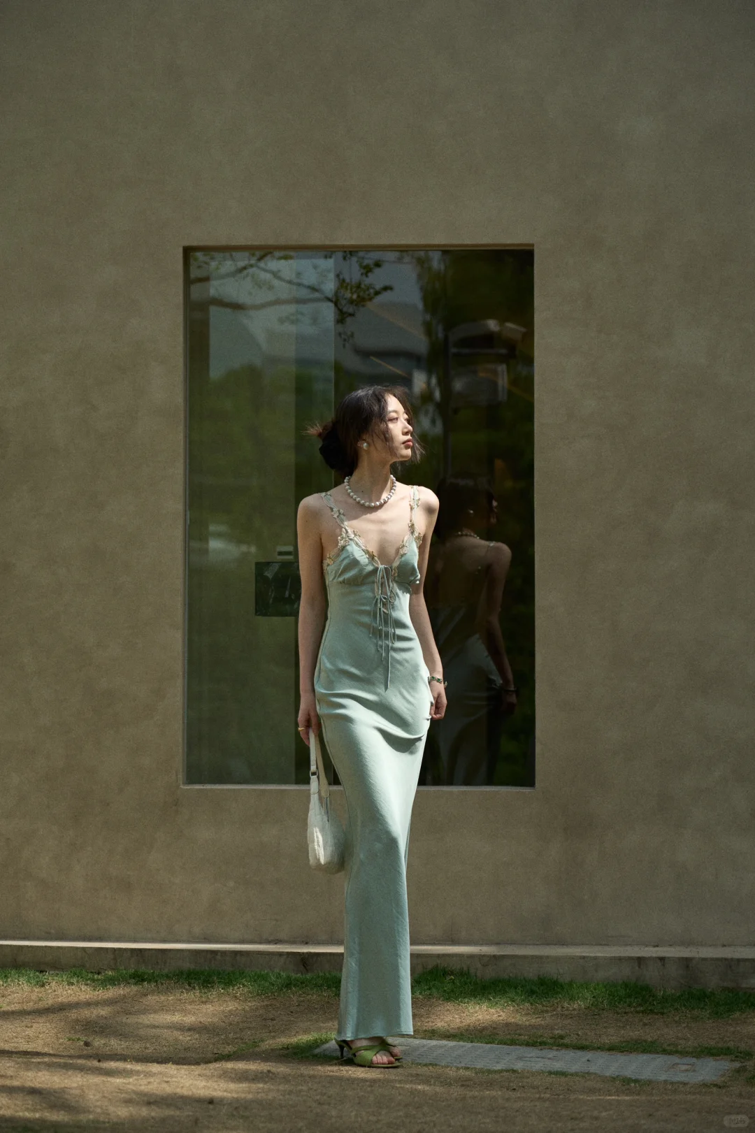 Sage Green Sheath Spaghetti Strap Appliques Satin Long Prom Dress Party Dress Outfits SH4965