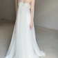 White A Line Long Sleeve Beaded Flowy Tulle Prom Dress Evening Dress SH4277
