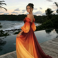 Unique A Line Long Sleeve Orange Ombre Chiffon Prom Dress Evening Dress SH2363