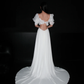 Cute Puff Sleeve A Line White Lace Satin Long Wedding Dress SH5978