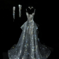 Shiny Ball Gown Sweetheart Neck Sequin Beaded Grey Tulle Prom Dress 18th Birthday Dress SH4923