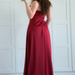Elegant Burgundy A Line Spaghetti Strap Satin Slit Long Prom Dress Evening Dress SH7307