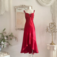 Vintage Red A Line Straps Ruffle Satin Prom Dress Wedding Guest Dress with Slit SH4553