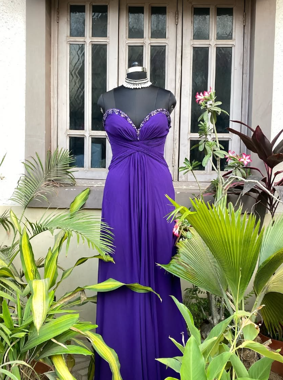 Purple A Line Sweetheart Neck Rhinestone Chiffon Long Prom Dress Evening Dress SH1850