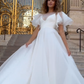 Stunning Ball Gown White Ruffle Organza Long Sweep Wedding Dress SH4709