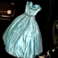 Stunning A Line Sweetheart Neck Beaded Blue Tulle Satin Party Dress Wedding Guest Dress SH3139