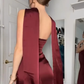 Simple Sheath Strapless Burgundy Satin Long Prom Dress Bridesmaid Dress SH4763