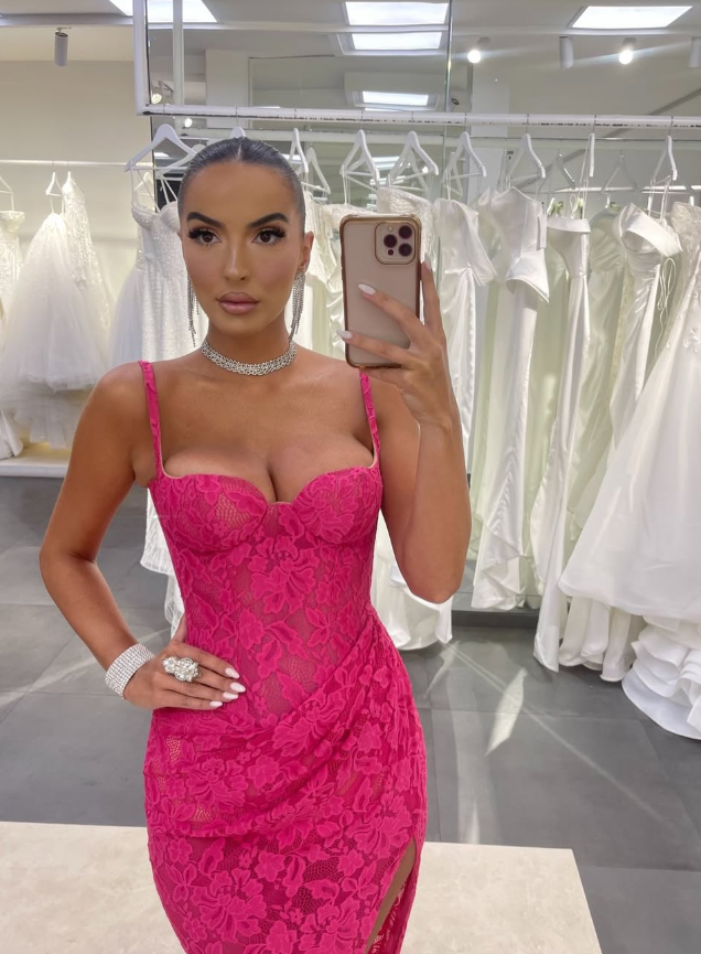 Sexy Hot Pink Sheath Straps Lace Long Prom Dress Date Dress with Slit SH5567