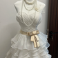 Vintage A Line Sweetheart Neck Layered White Chiffon Long Prom Dress Wedding Dress SH3031