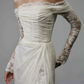 Stylish Mermaid Long Sleeve V Neck White Lace Tulle Wedding Dress with Slit SH8914